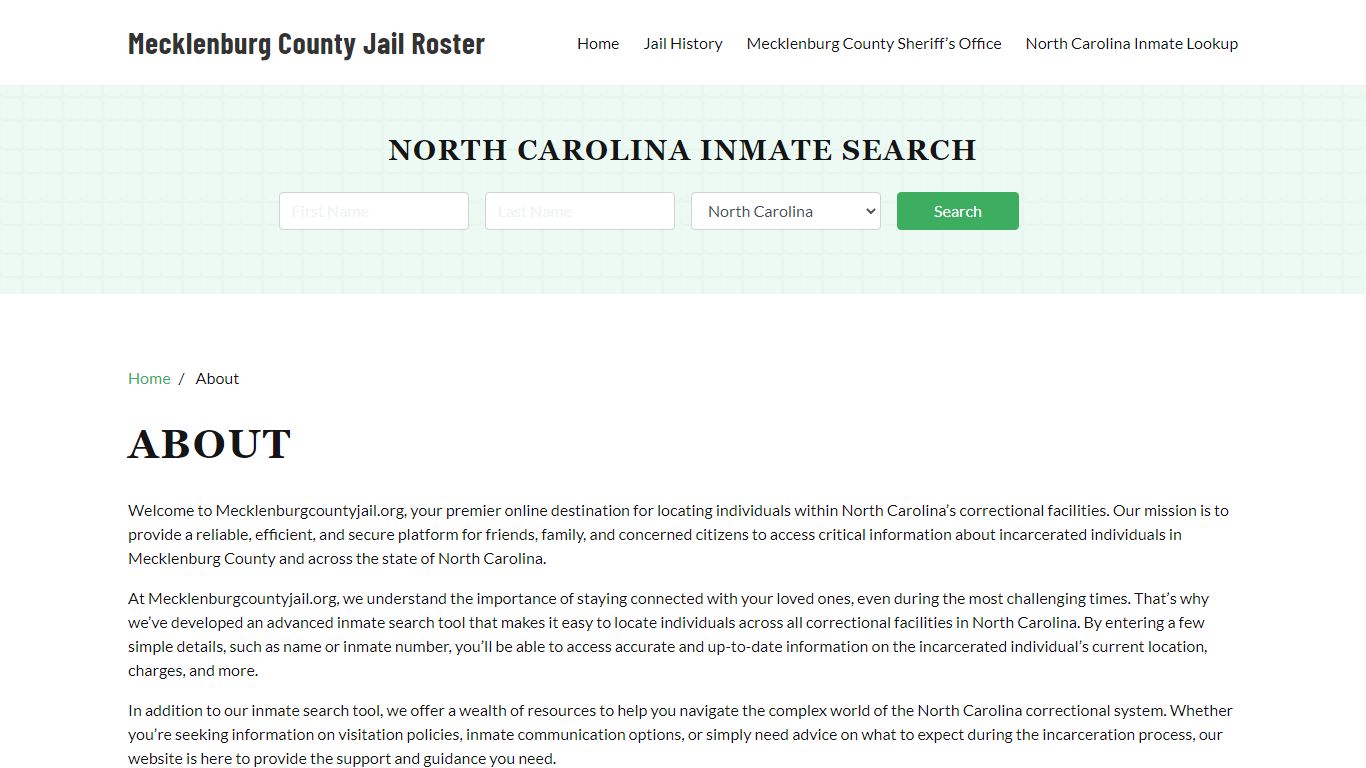 North Carolina Inmate Search - mecklenburgcountyjail.org